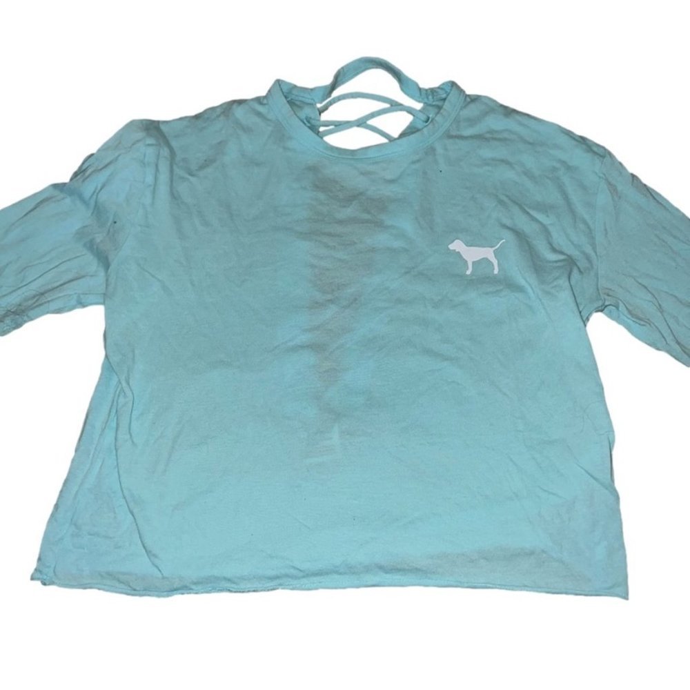 XS Victorias Secret Pink Light Blue Open Back Long Sleeve T-Shirt